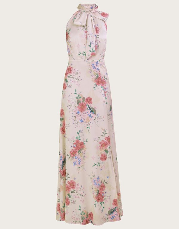 Monsoon Palmer Floral Satin Maxi Dress Ivory - Image 4