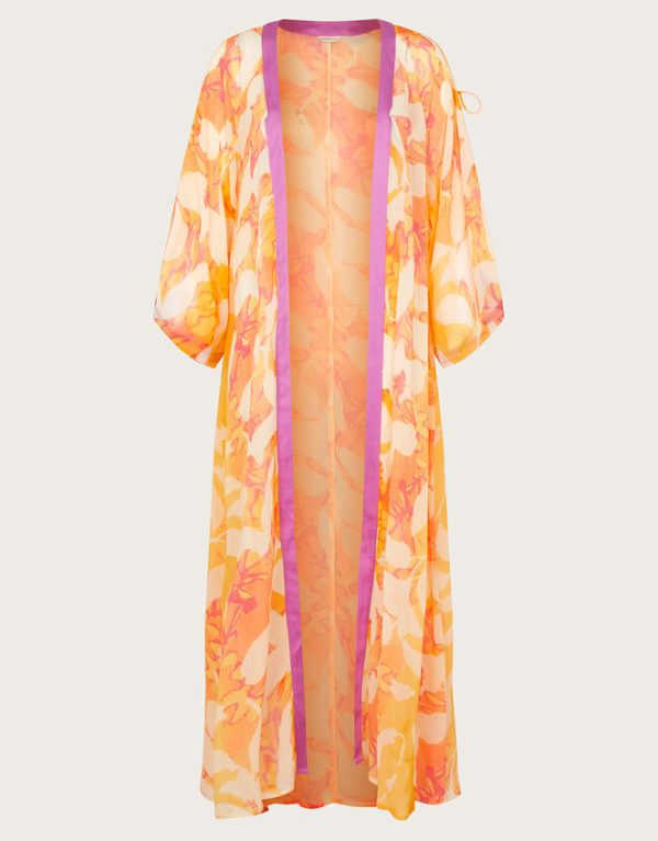 Monsoon Abstract Print Longline Kimono Orange - Image 5