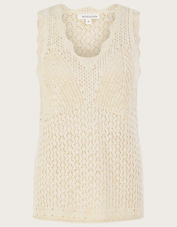 Monsoon Pointelle Knit Sleeveless Tank Ivory - Image 5