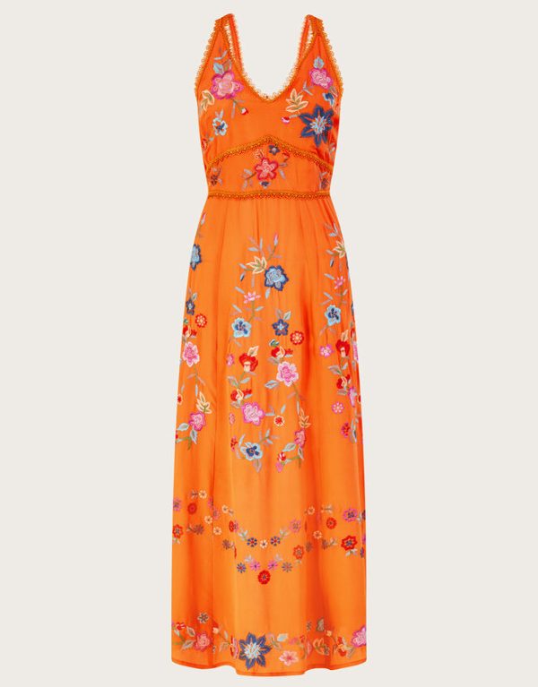 Monsoon Liyana Embroidered Floral Cami Dress Orange - Image 6