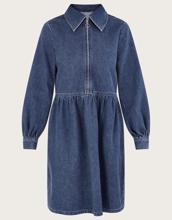 Monsoon Alana Shirt Zip Denim Dress Blue - Image 6