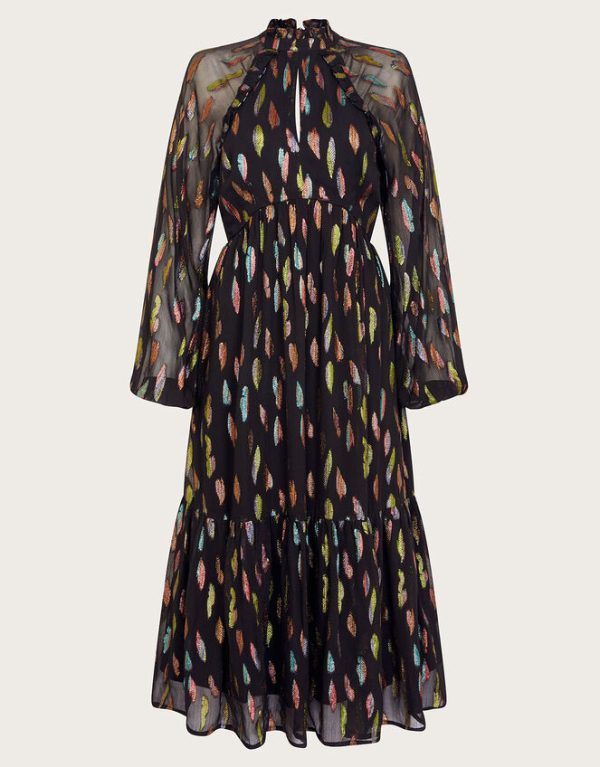 Monsoon Fenna Feather Print Dress Black - Image 5