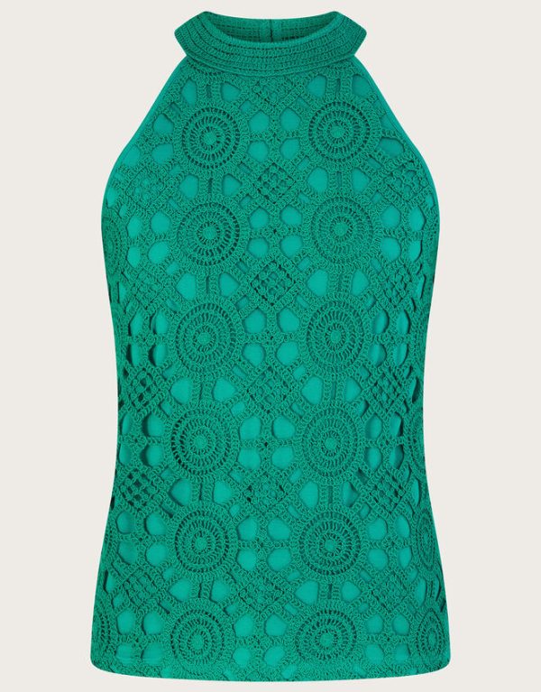 Monsoon Sleeveless Crochet Top with LENZING™ ECOVERO™ Green - Image 5