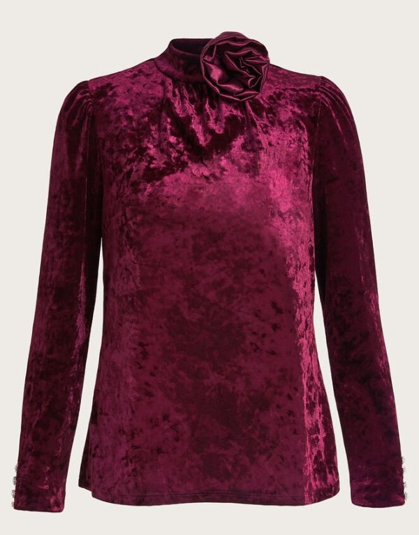 Monsoon Colbie Velvet Corsage Top Red - Image 5