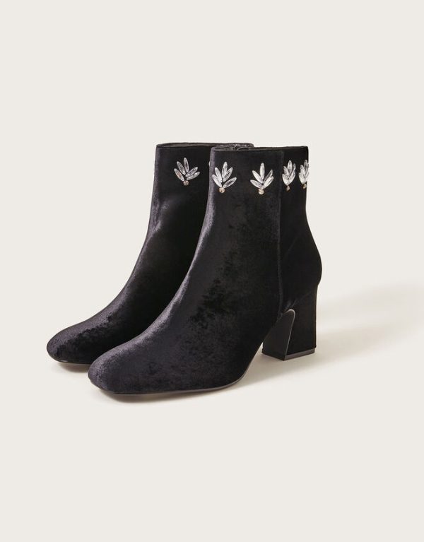 Monsoon Embellished Velvet Ankle Boots Black