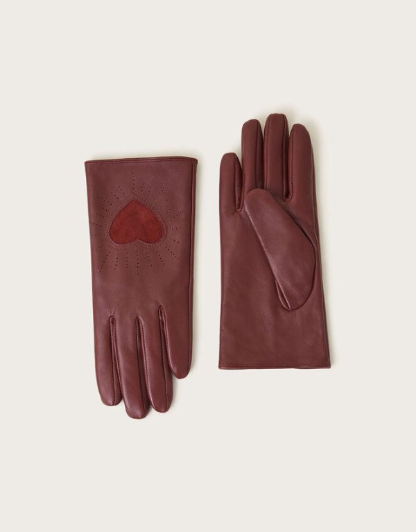 Monsoon Leather Heart Gloves Red