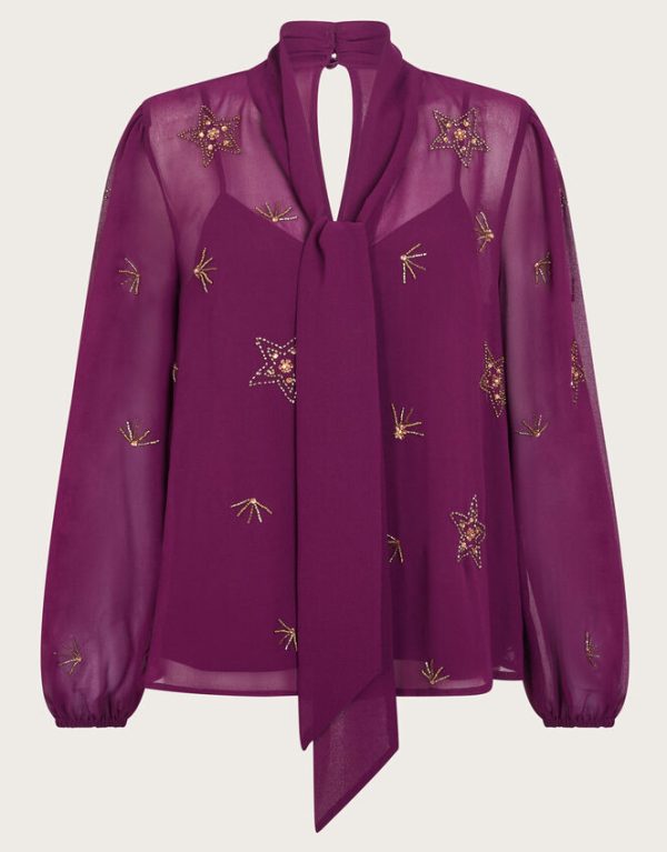 Monsoon Selena Pussybow Blouse Purple - Image 5