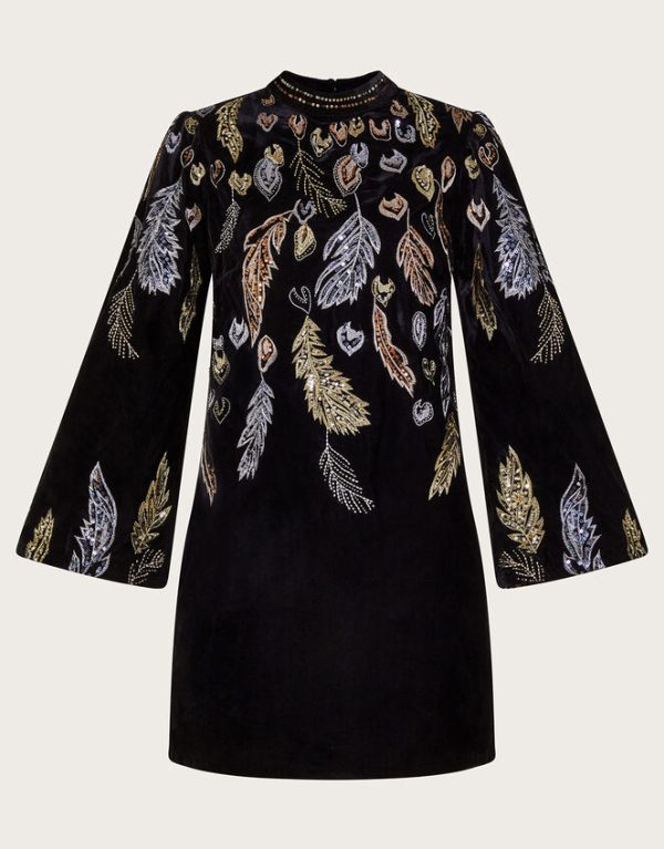 Monsoon Fenix Embellished Feather Dress Black - Image 6