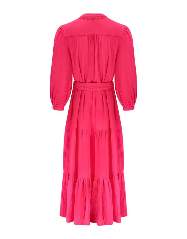 Monsoon East Tie Waist Tiered Dress Pink - Image 5