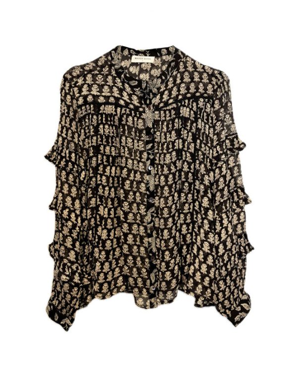 Monsoon Maison Hotel Floral Ruffle Blouse Black - Image 7