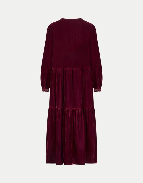 Monsoon East Velvet Tiered Dress Red - Image 6