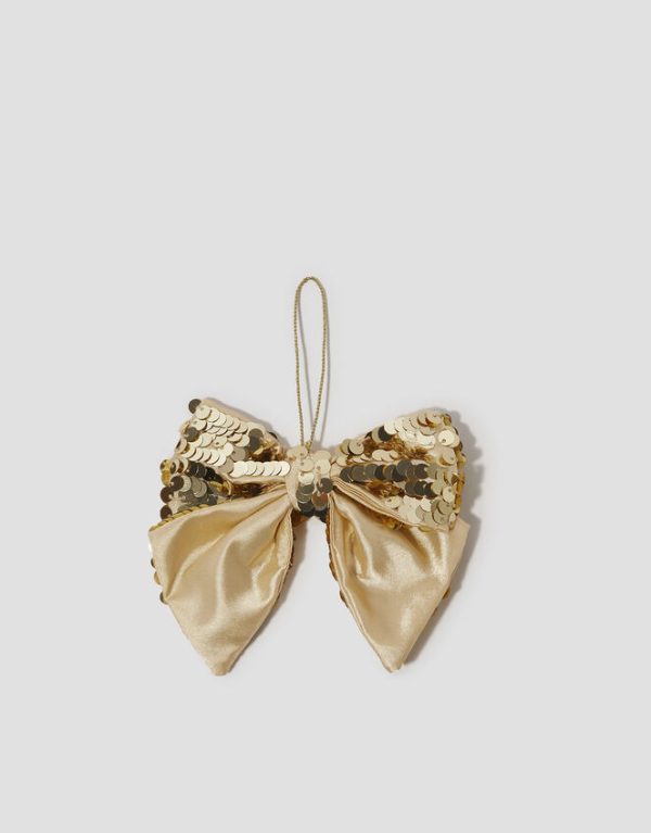 Monsoon Sequin Bow Christmas Tree Decoration Gold - Image 2