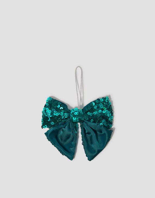 Monsoon Sequin Bow Christmas Tree Decoration Teal - Image 2