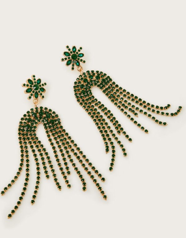 Monsoon Flower Gem Diamante Drop Earrings - Image 2