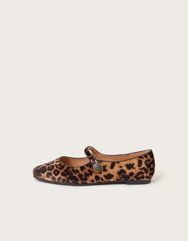 Monsoon Leopard Print Mary Jane Flats Multi - Image 2