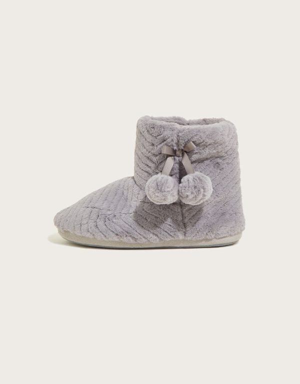 Monsoon Quilted Pom-Pom Slipper Boots Grey - Image 3