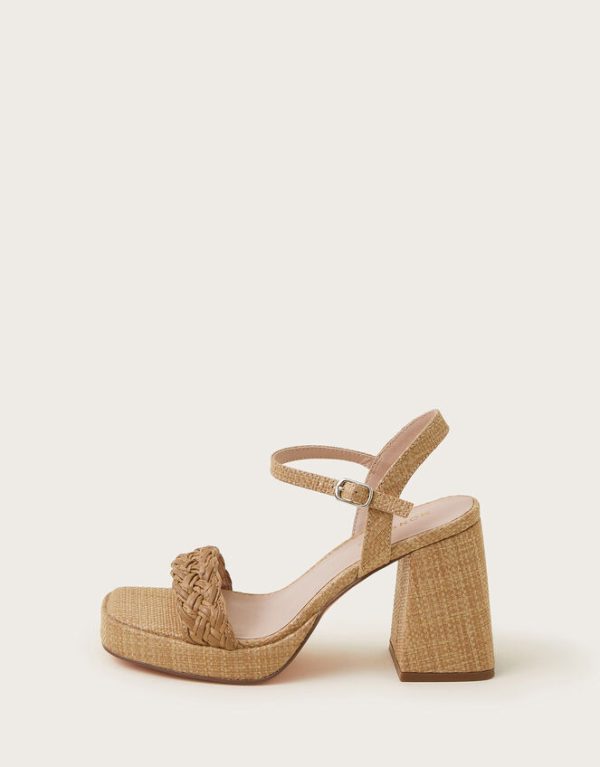 Monsoon Raffia Block Heel Sandals Natural - Image 2