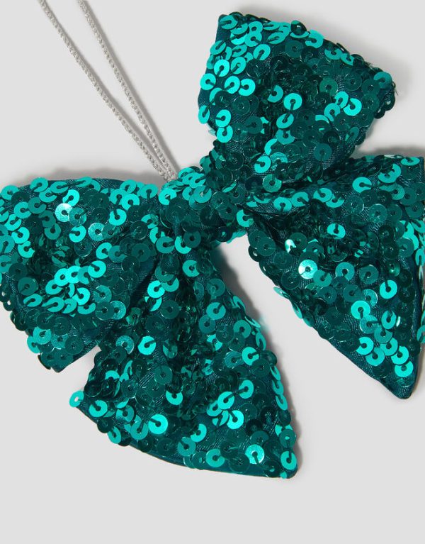 Monsoon Sequin Bow Christmas Tree Decoration Teal - Image 3