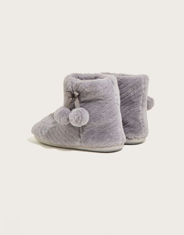 Monsoon Quilted Pom-Pom Slipper Boots Grey - Image 4