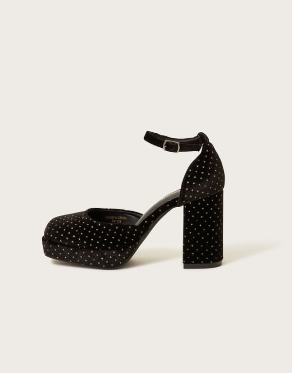 Monsoon Velvet Spot Closed Toe Platform Heels Black - Image 3