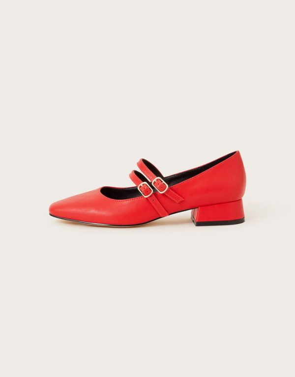 Monsoon Double Strap Mary Jane Shoes Red - Image 2