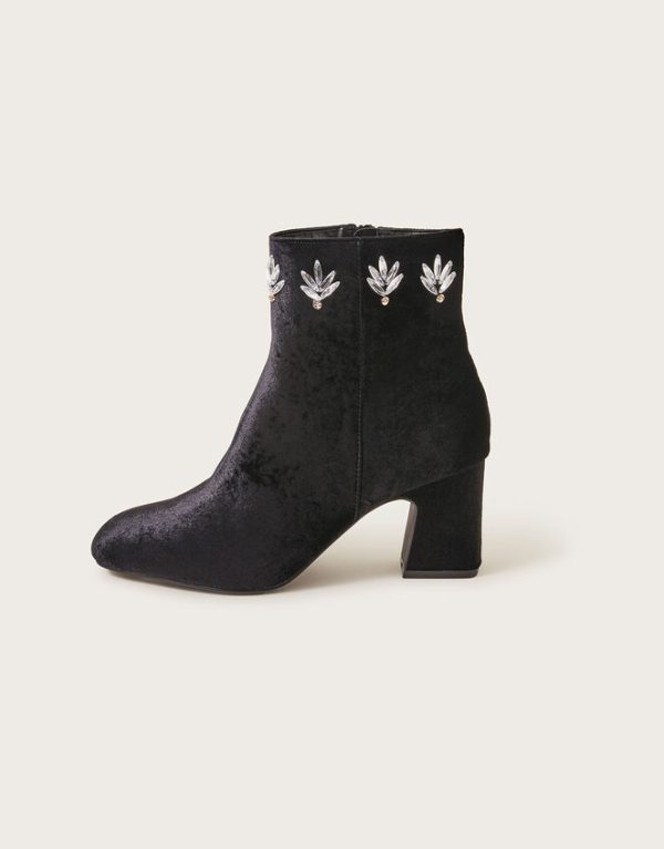 Monsoon Embellished Velvet Ankle Boots Black - Image 3