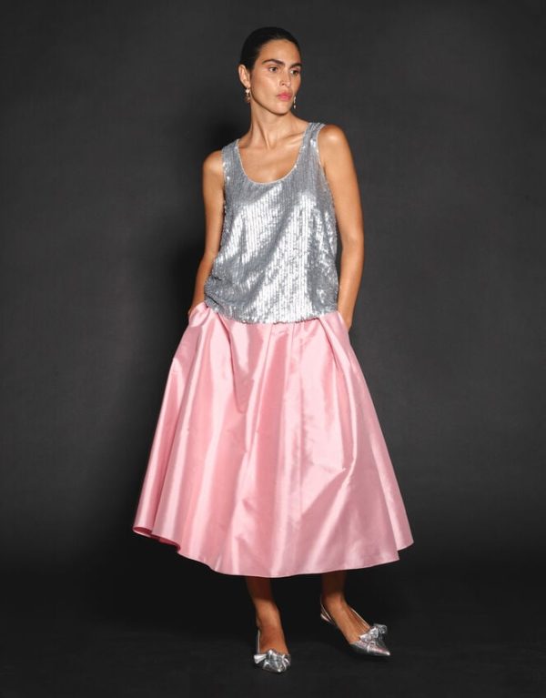 Monsoon Tanya Taffeta Pleated Midi Skirt Pink - Image 7