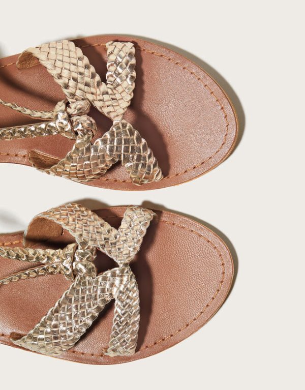 Monsoon Woven Leather Sandals Gold - Image 5