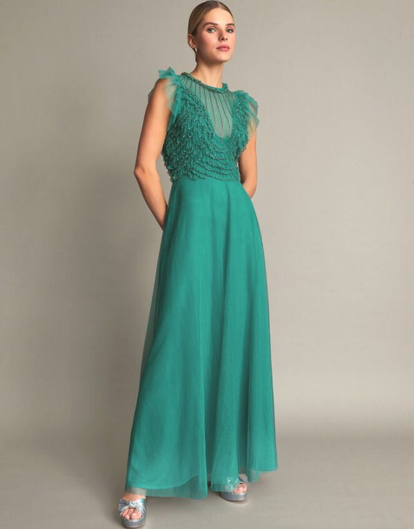 Monsoon Irina Hand-Embellished Maxi Dress Green