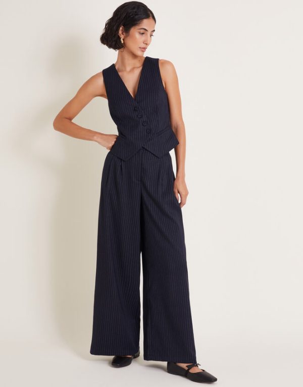 Monsoon Paige Pinstripe Wide Leg Trousers Blue