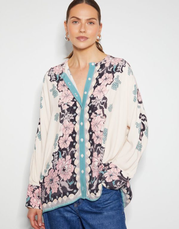 Monsoon Katrina Floral Long Sleeve Blouse Ivory