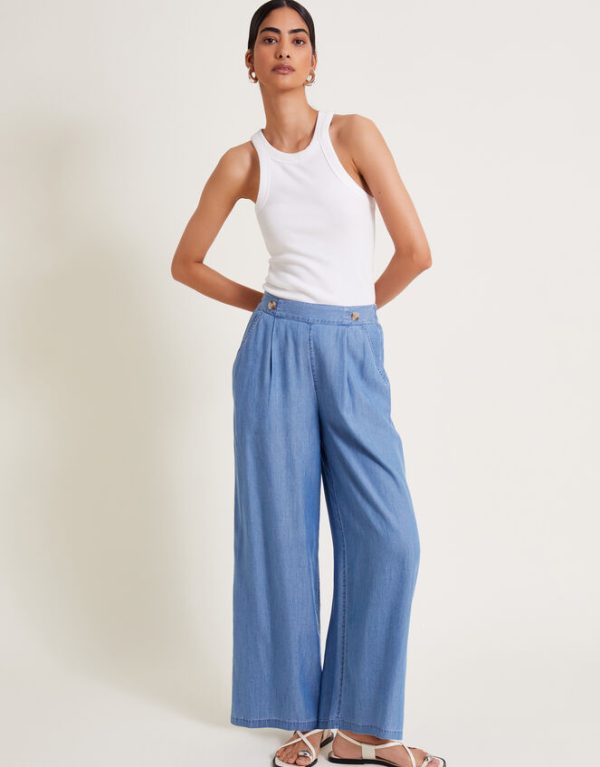 Monsoon Peri Wide Leg Trousers Blue