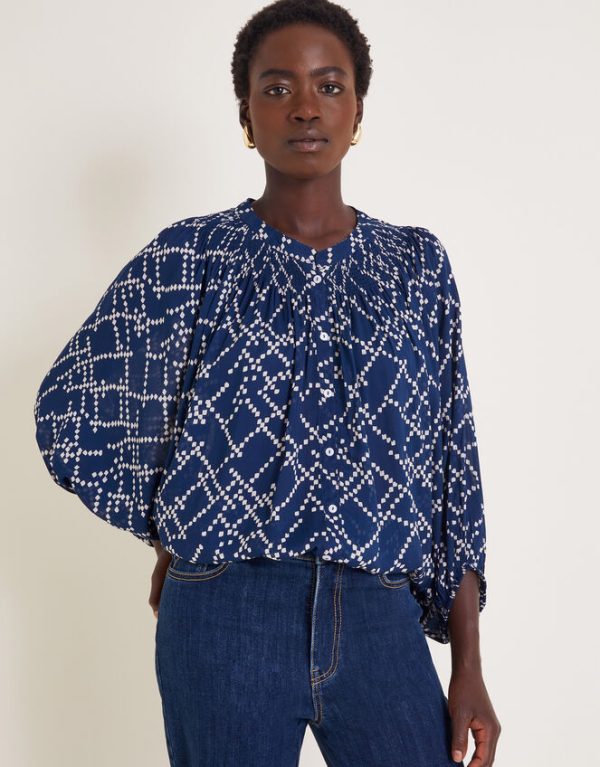 Monsoon Neva Artisan Blouson Blouse Blue