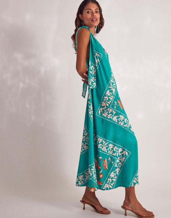 Monsoon Mila Border Print Midi Dress Teal - Image 2