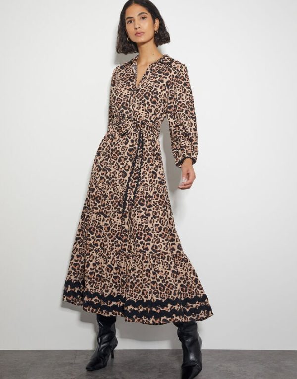 Monsoon Lola Leopard Print Maxi Dress Brown