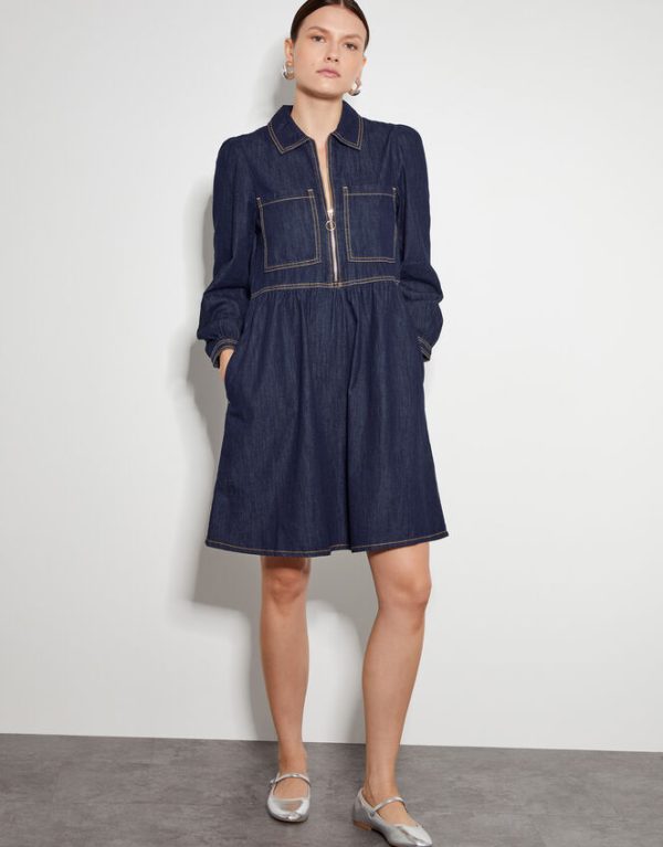 Monsoon Adeena Denim Mini Shirt Dress Blue