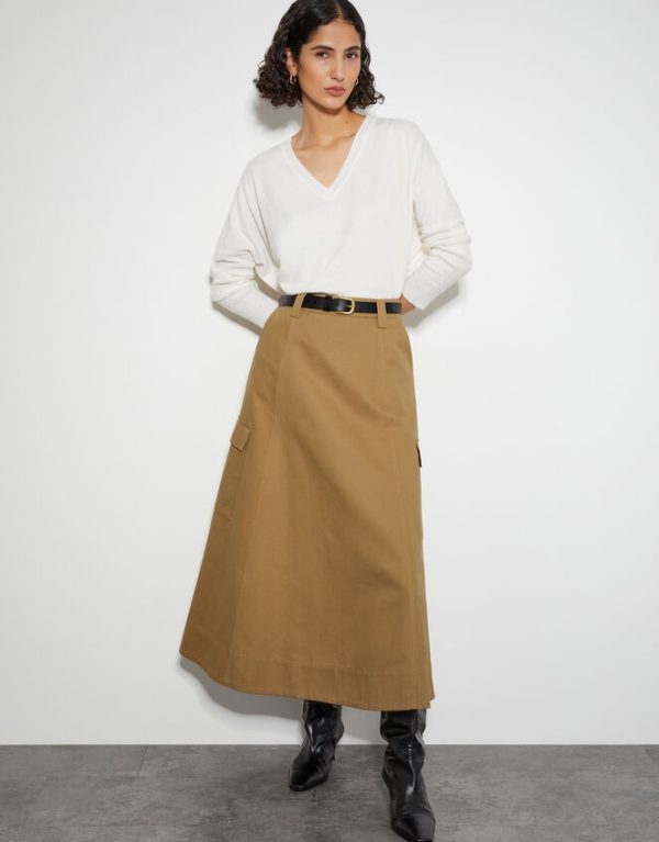 Monsoon Hanna Cargo Maxi Skirt Natural