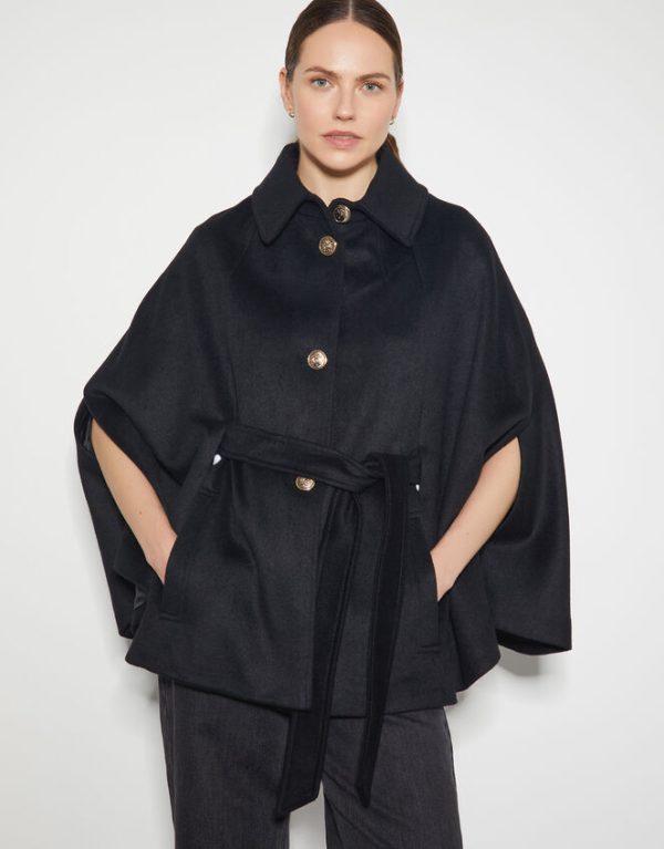 Monsoon Cecily Military Cape Coat Black