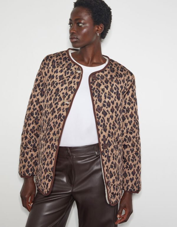 Monsoon Rue Reversible Quilted Leopard Print Jacket Brown