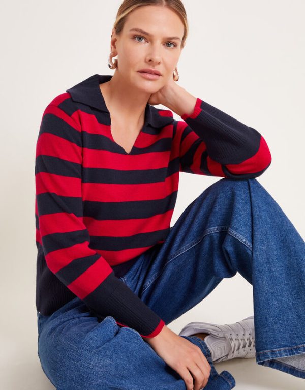 Monsoon Shay Stripe Collared Jumper Red