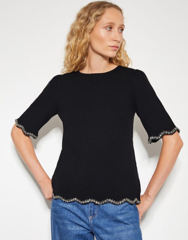 Monsoon Tia Short Sleeve Diamante Trim Jumper Black