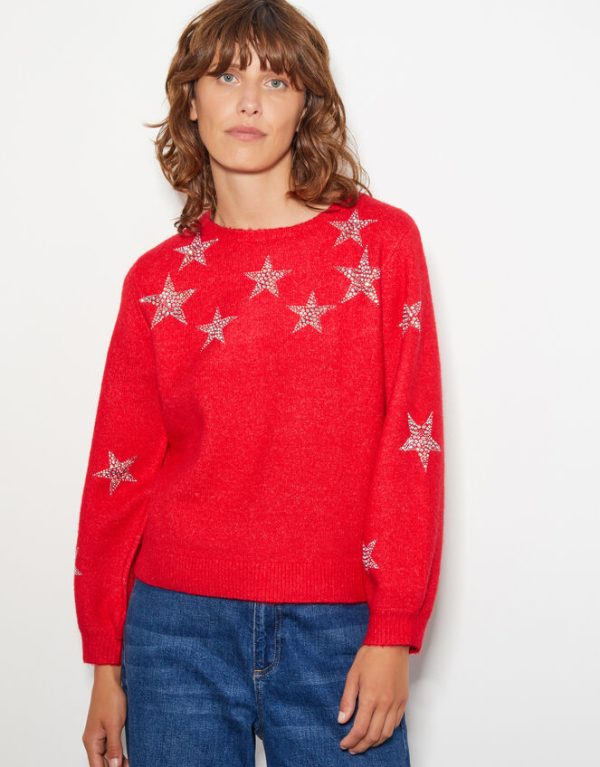 Monsoon Sabrina Embellished Star Jumper Red