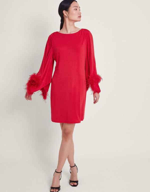 Monsoon Fi Feather Tunic Dress Red