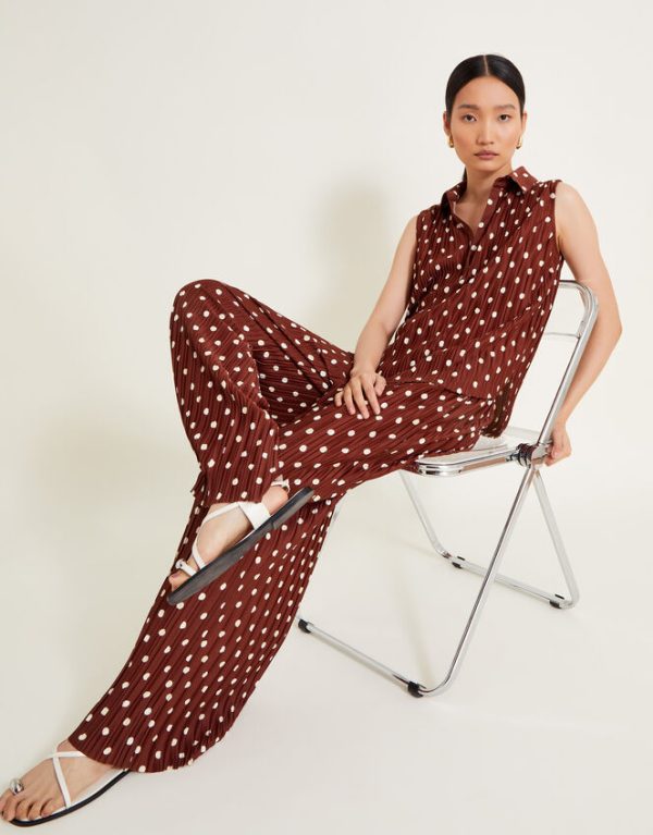 Monsoon Paris Spot Plisse Trousers Brown