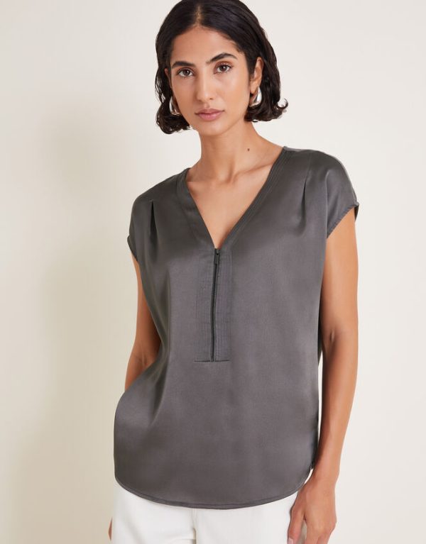 Monsoon Wilde Sleeveless Satin Top Grey