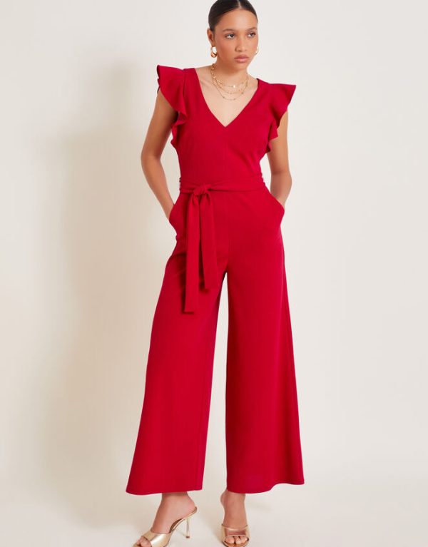 Monsoon Riri Ruffle Jumpsuit Red