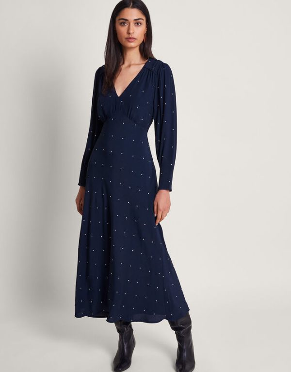 Monsoon Stella Spot Dress Blue