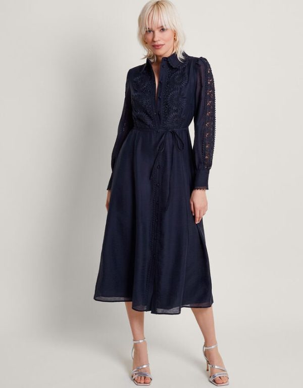 Monsoon Abi Lace Shirt Dress Blue