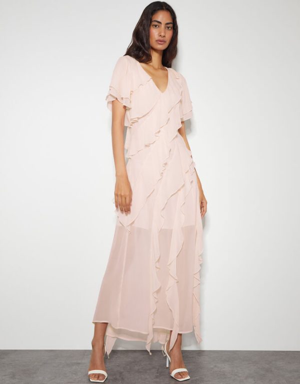 Monsoon Renata Ruffle Maxi Dress Pink