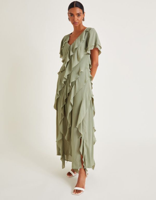 Monsoon Renata Ruffle Maxi Dress Green